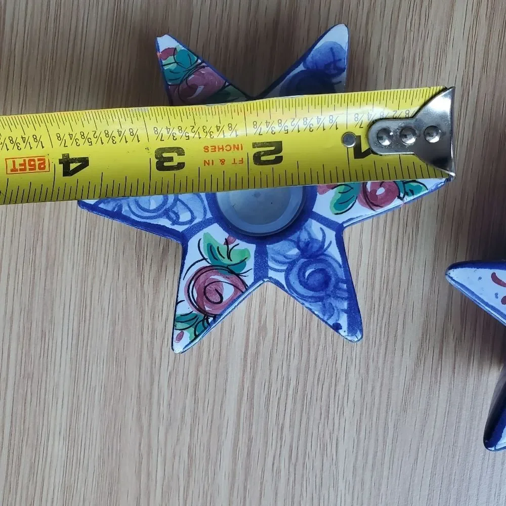 Handmade star shaped‎ floral painted candle holder set of two